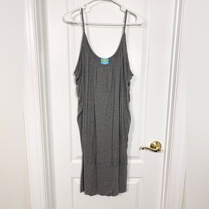 Y2K C&C USA Made Spaghetti Strap Draped Sides Banded Hem Knit Dress Gray Large